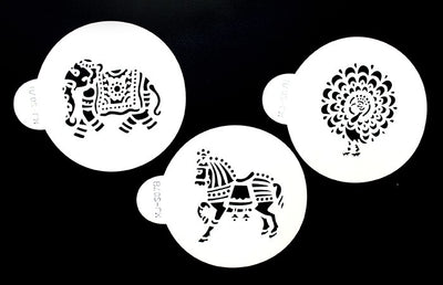 Horse Elephant and Peacock Animals set 3 stencil No 2