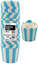 Straight sided cupcake papers Powder Blue with white stripes