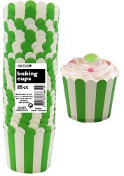 Straight sided cupcake papers Green with white stripes