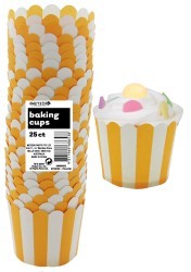 Straight sided cupcake papers Yellow with white stripes