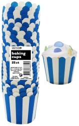 Straight sided cupcake papers Royal Blue with white stripes