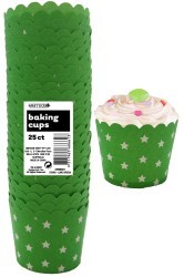 Straight sided cupcake papers Green with white stars