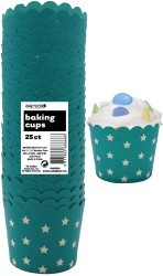 Straight sided cupcake papers Caribbean Teal with white stars