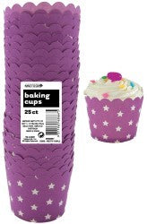 Straight sided cupcake papers Purple with white stars