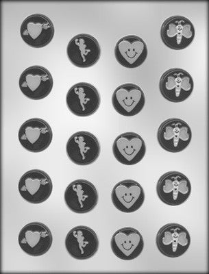 Valentines round discs hearts& cupids mints 1 1/8 inch chocolate mould