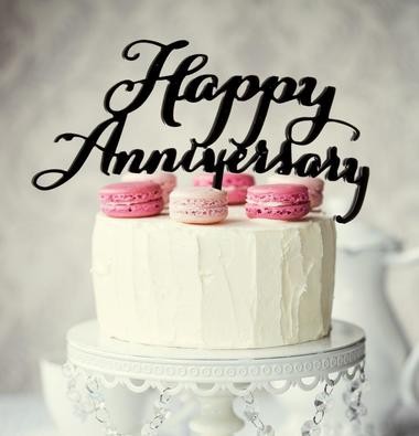 Black Acrylic cake topper pick Happy Anniversary
