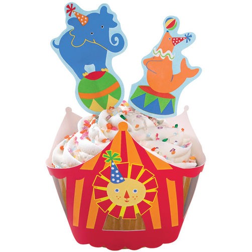 Cupcake wrappers and picks set BIG TOP CIRCUS ELEPHANT LION SEAL
