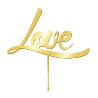 Gold Mirror Acrylic cake topper pick Love