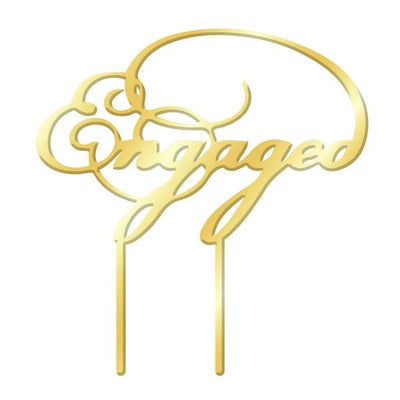 Gold Mirror Acrylic cake topper pick Engaged