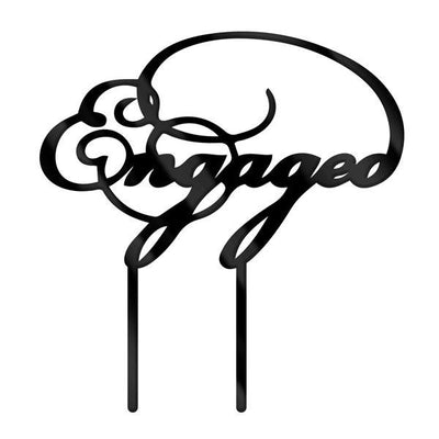 Black Acrylic cake topper pick Engaged