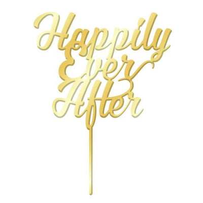Gold Mirror Acrylic cake topper pick Happily Ever After