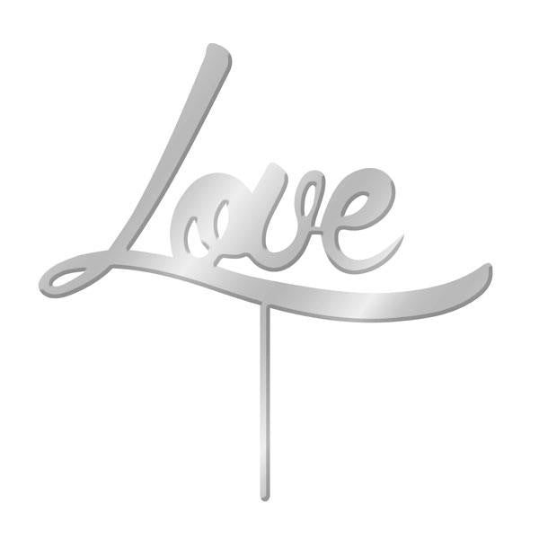 Silver Mirror Acrylic cake topper pick Love