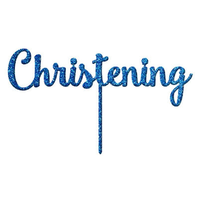 Blue Glitter Acrylic cake topper pick Christening