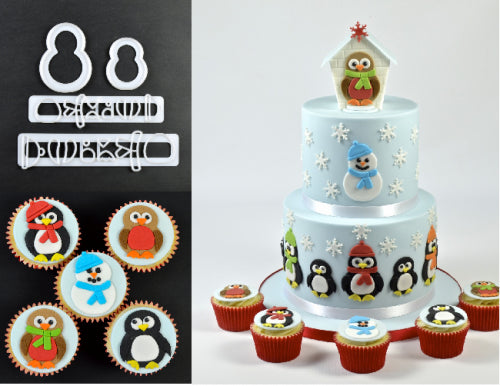 FMM Mummy and Baby Penguins Penguins cutter set (robin & snowman)