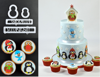 FMM Mummy and Baby Penguins Penguins cutter set (robin & snowman)