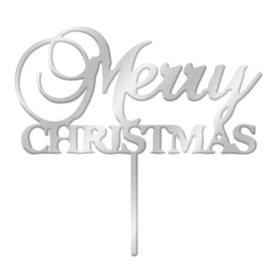 Merry Christmas Silver mirror acrylic cake topper (Style No. 2)