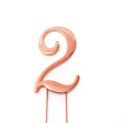 Rose Gold metal numeral 2 cake topper pick
