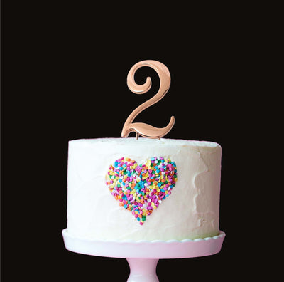 Rose Gold metal numeral 2 cake topper pick