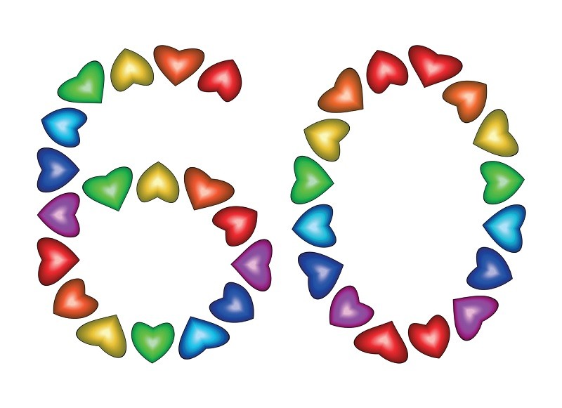 Design Sheet edible images 60th Birthday No 60 Rainbow Hearts