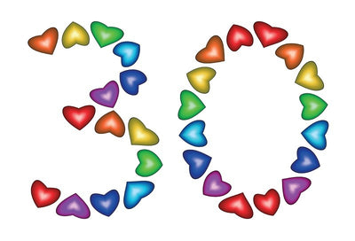 Design Sheet edible images 30th Birthday No 30 Rainbow Hearts