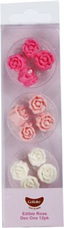 Pink roses assortment sugar icing rose buds (12)