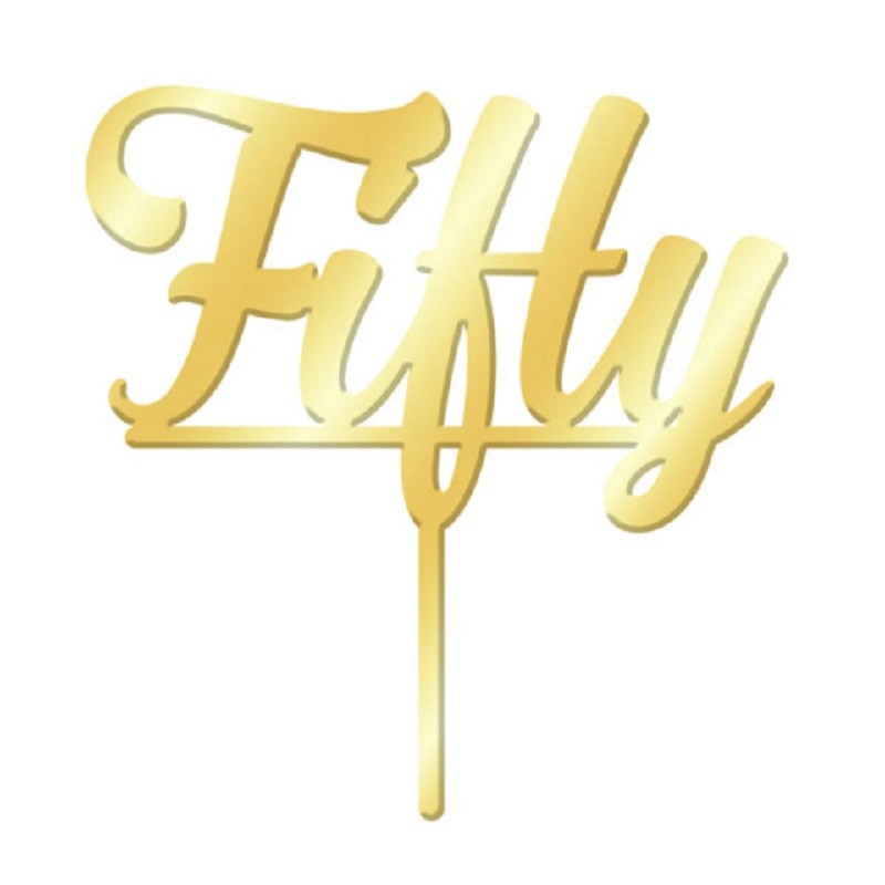 Number Fifty 50 Gold Mirror Acrylic cake topper pick