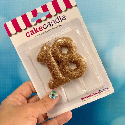 Special Age number candle gold glitter 18