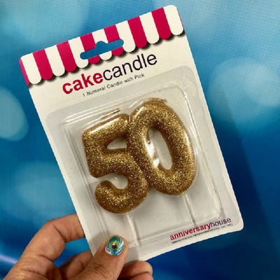 Special Age number candle gold glitter 50