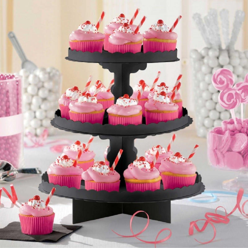 3 TIER CUPCAKE TREAT STAND Black
