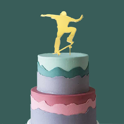 Skateboarder skating gold metal cake topper