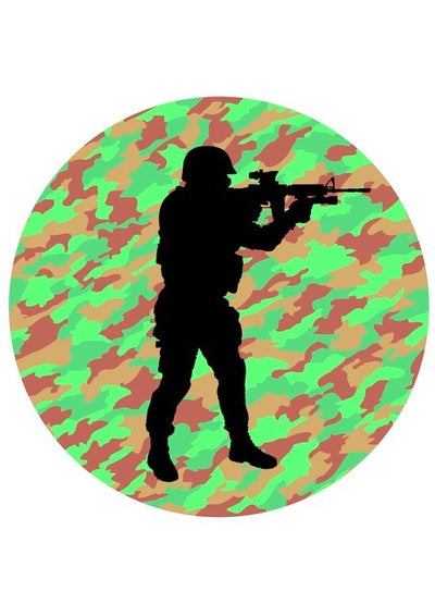 Edible icing image Soldier on camouflage background