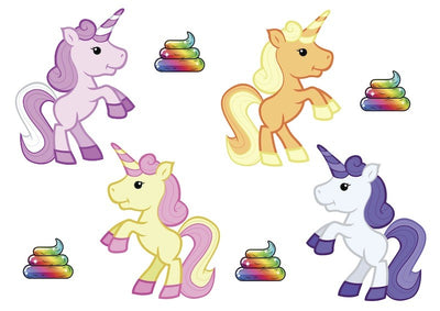 Character edible icing image sheet Unicorns and rainbow poop