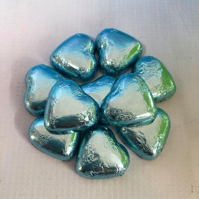Foil covered chocolate hearts Blue