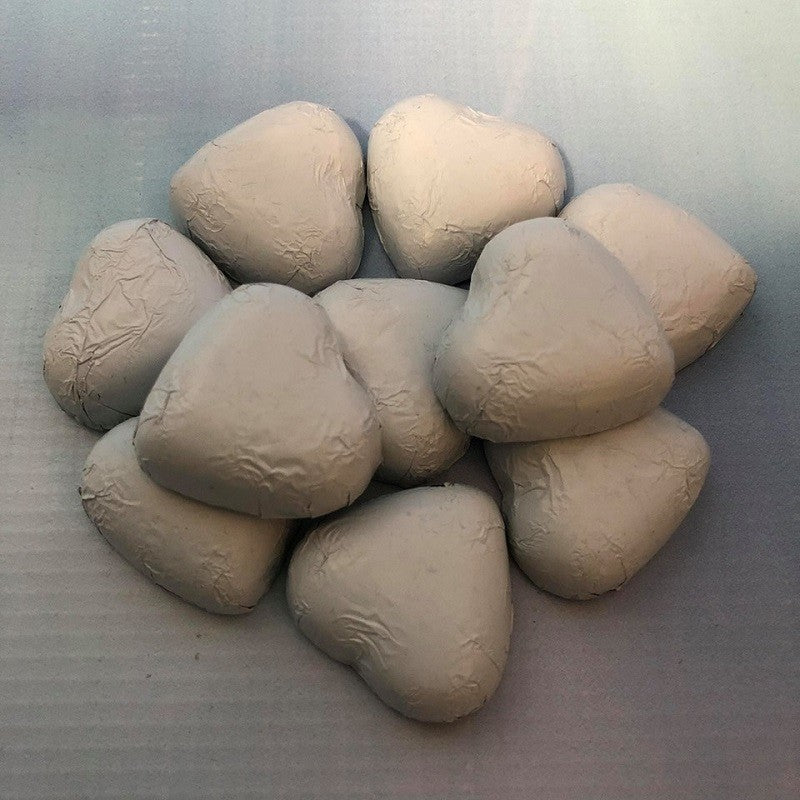 Foil covered chocolate hearts White