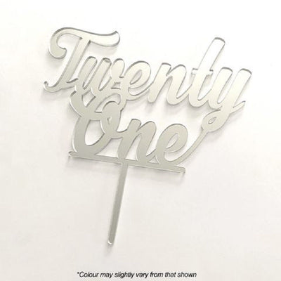 Number Twenty One 21 Silver Mirror Acrylic cake topper pick Style no#1