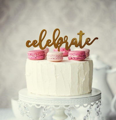 Gold Glitter Acrylic cake topper pick Celebrate