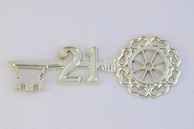 Gold plastic 21st cake topper key 75mm