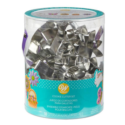 Easter set of 18 Metal cookie cutters in tub