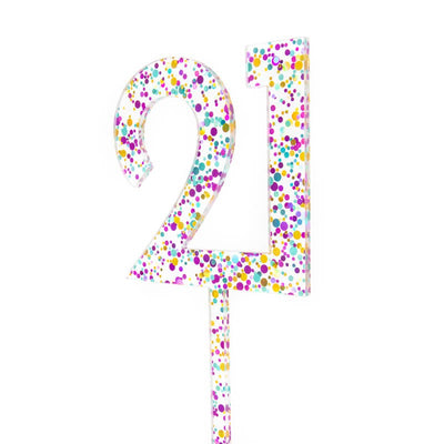 RAINBOW GLITTER NUMBER 21 CAKE TOPPER
