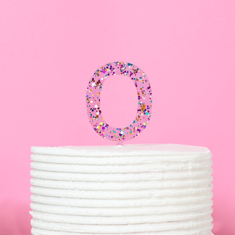 RAINBOW GLITTER NUMBER 0 CAKE TOPPER
