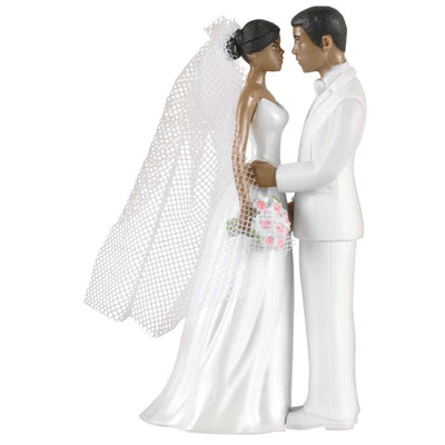 Bride and Groom wedding cake topper Bride with Tuille Veil ethnic skin tone