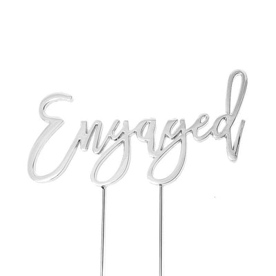 Silver metal Engaged cake topper