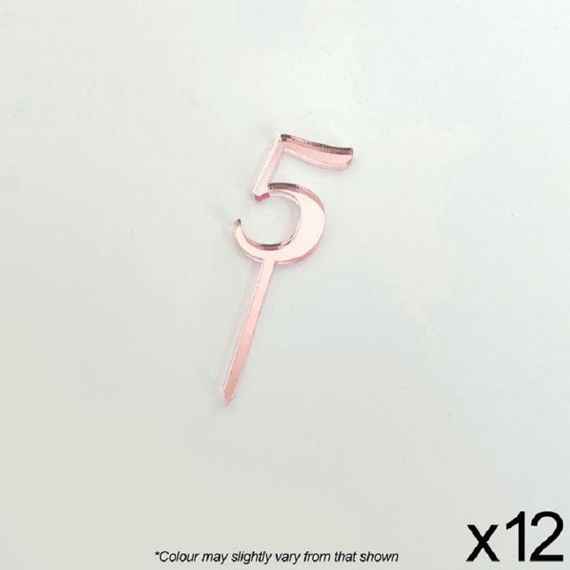 Cupcake acrylic toppers pack of 12 number 5 Rose Pink