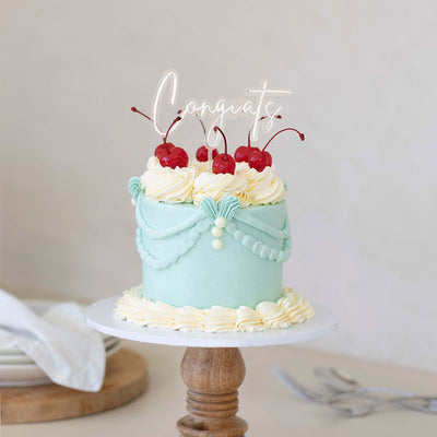 Silver and OPAQUE LAYERED acrylic CAKE TOPPER Congrats