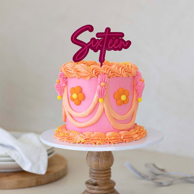 HOT PINK AND PINK LAYERED acrylic CAKE TOPPER Sixteen