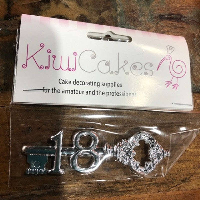 Silver 80mm 18th key plastic cake topper decoration