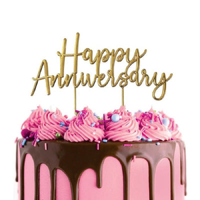 Happy Anniversary Gold metal cake topper