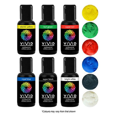 Vivid 6 pack gel paste food colouring 21g bottles Primary Colours (Yellow, Green, Red, Blue, Black, White)