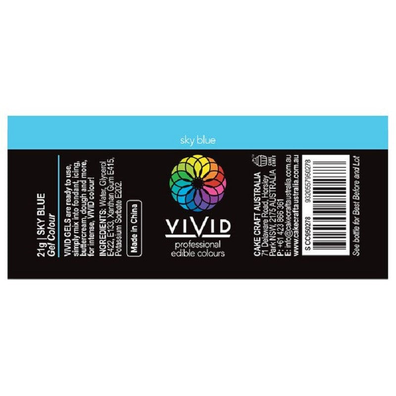 Vivid Gel paste food colouring Sky Blue Information label