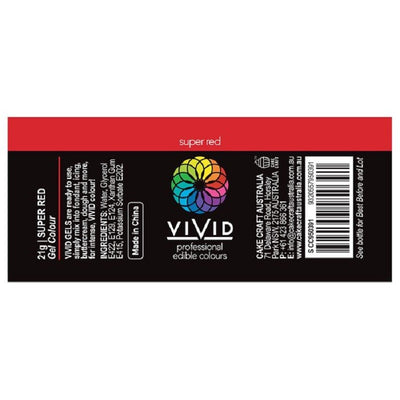 Vivid Gel paste food colouring Super Red Information label